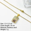 A golden stainless steel icon necklace featuring the Sacred Heart of Jesus and the image of the Virgin Mary, a delicate and exquisite religious pendant necklace Application Scenario